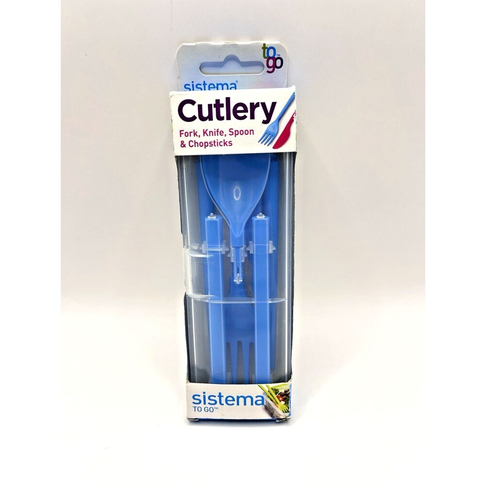 Sistema To Go Collection Cutlery Set, BLUE Chopsticks Fork Knife Spoon Camping